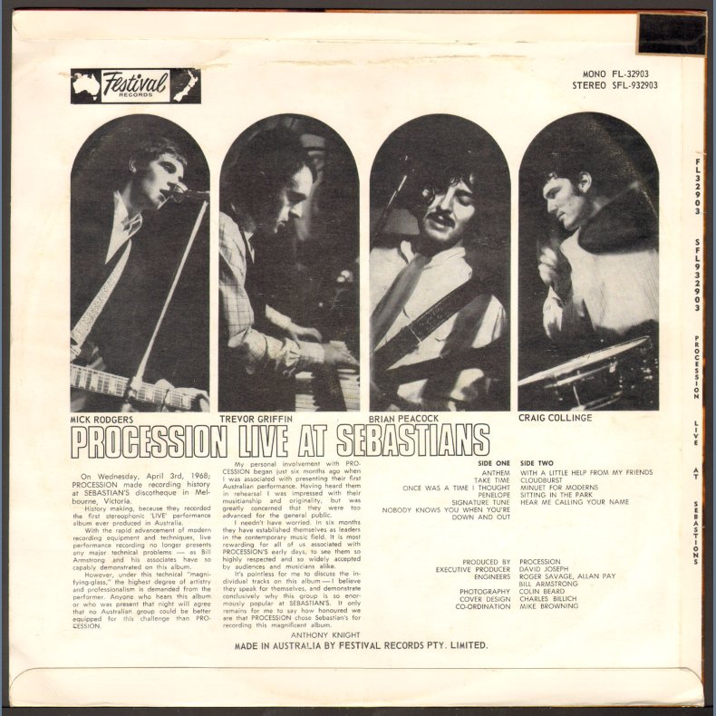 Procession 'Live' At Sebastians - Original Australian Vinyl Issue