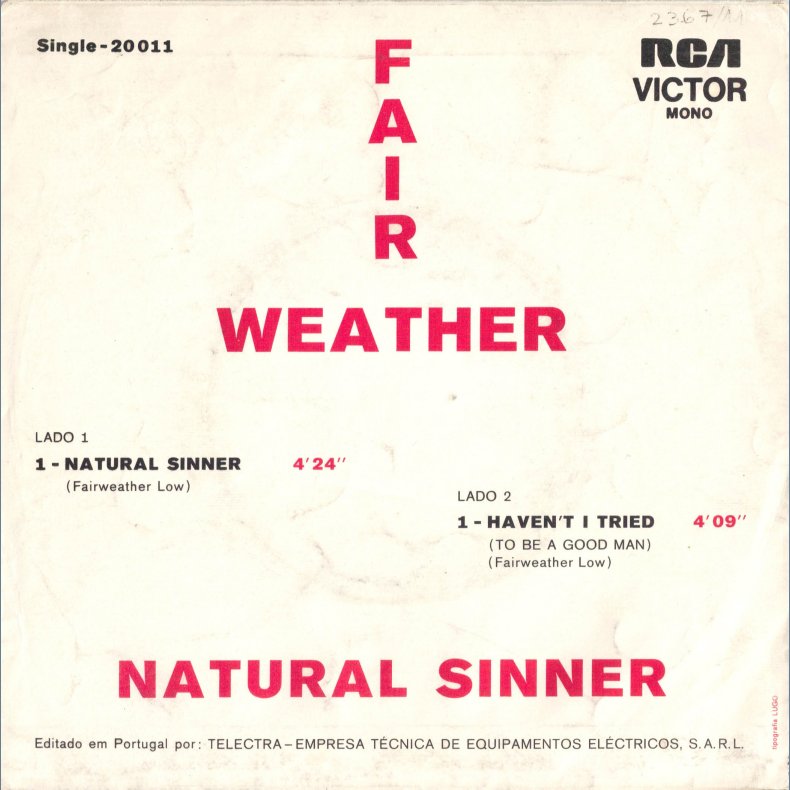 Natural Sinner b/w Haven't I Tried - Original Portuguese Issue 