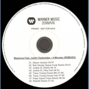 4 Minutes - Authentic 2008 Danish Warner Music label 8-Track Remix CD Acetate
