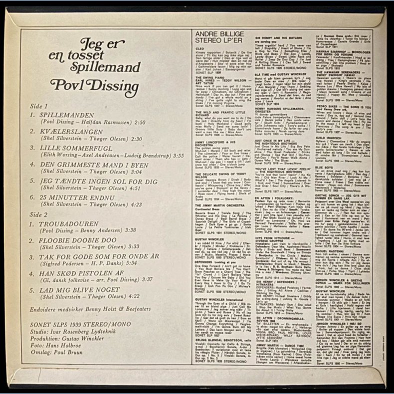 Jeg Er En Tosset Spillemand - Original 1969 Danish Sonet label 11-track LP