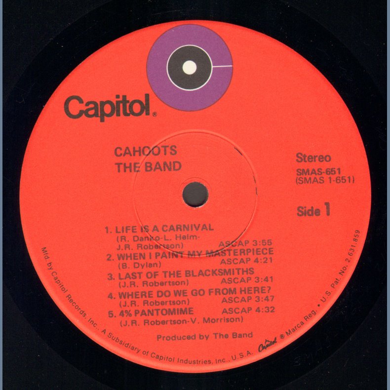 Cahoots - 1972 US Capitol label 2nd Issue 11-track LP - Red Target Logo Labels