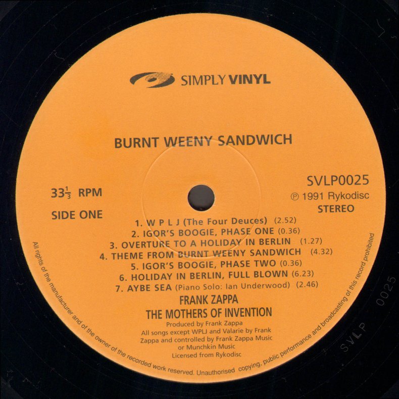 Burnt Weeny Sandwich - UK Vinyl Reissue