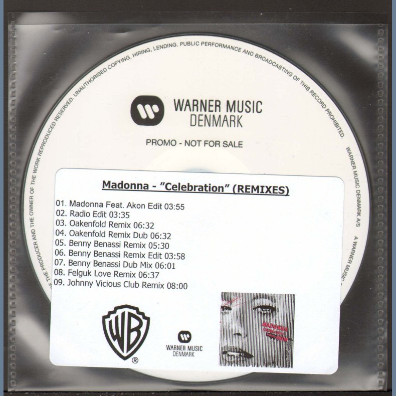 Celebration - Remixes - 2009 Danish Warner Music label 9-track promotional issue only remix CD