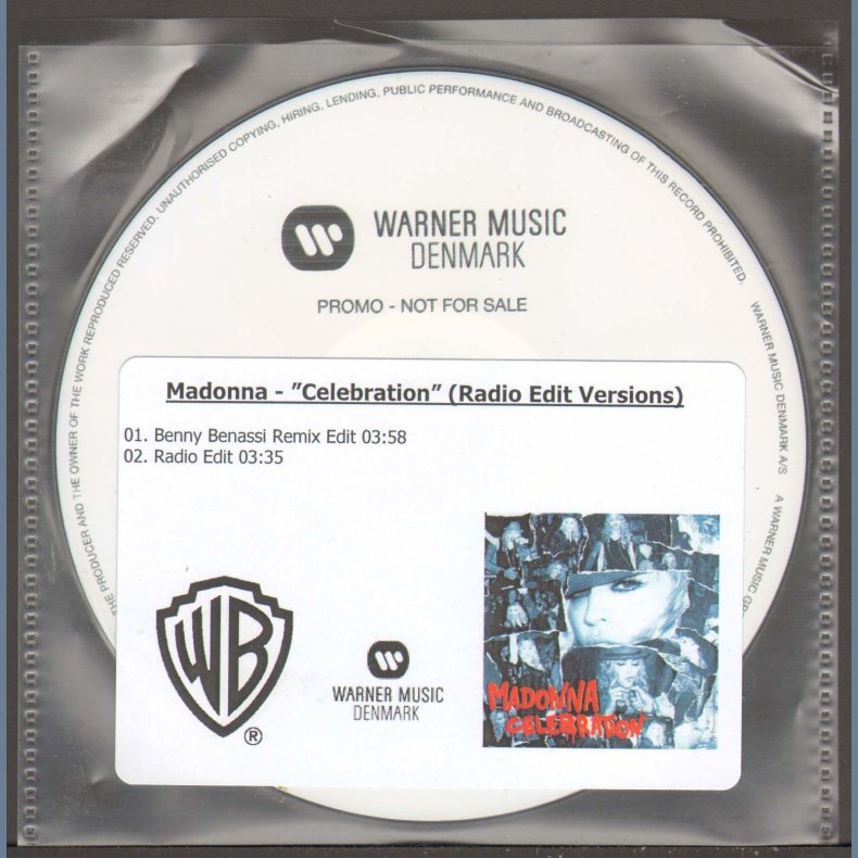 Celebration - Radio Edit Versions - 2009 Danish Warner Music label 2-track promotional CD Acetate