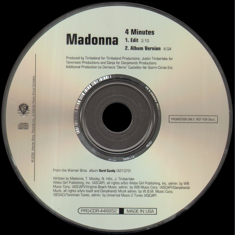 4 Minutes - 2008 US Warner Bros label 2-track promotional Issue CD
