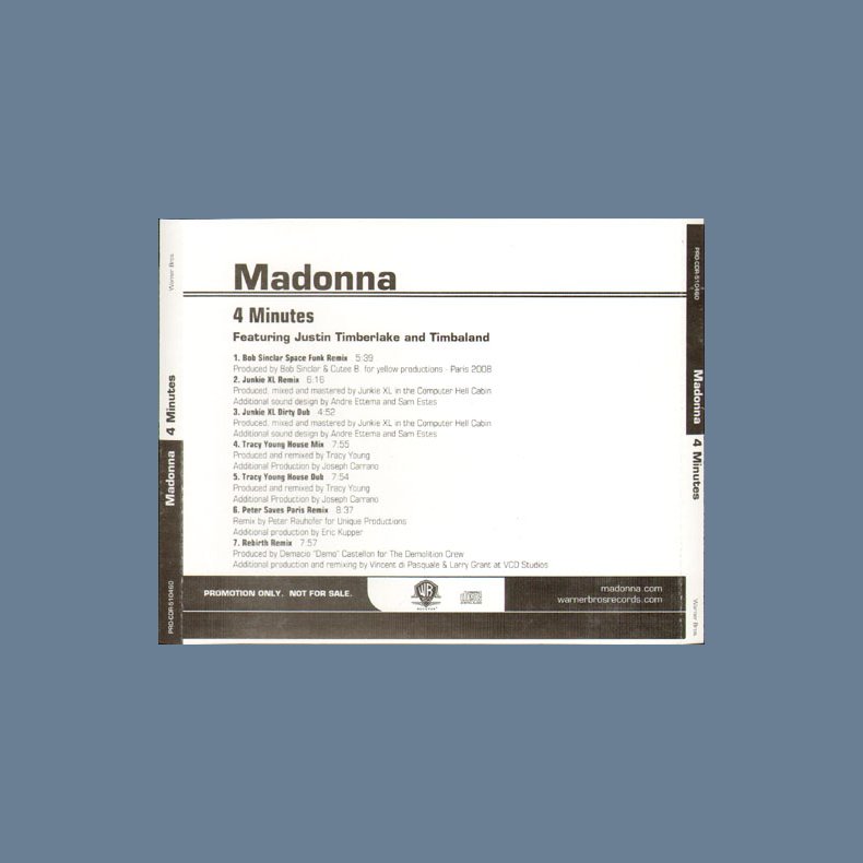 4 Minutes - 2008 US Warner Bros label 7-track Promotional Issue Remix CD