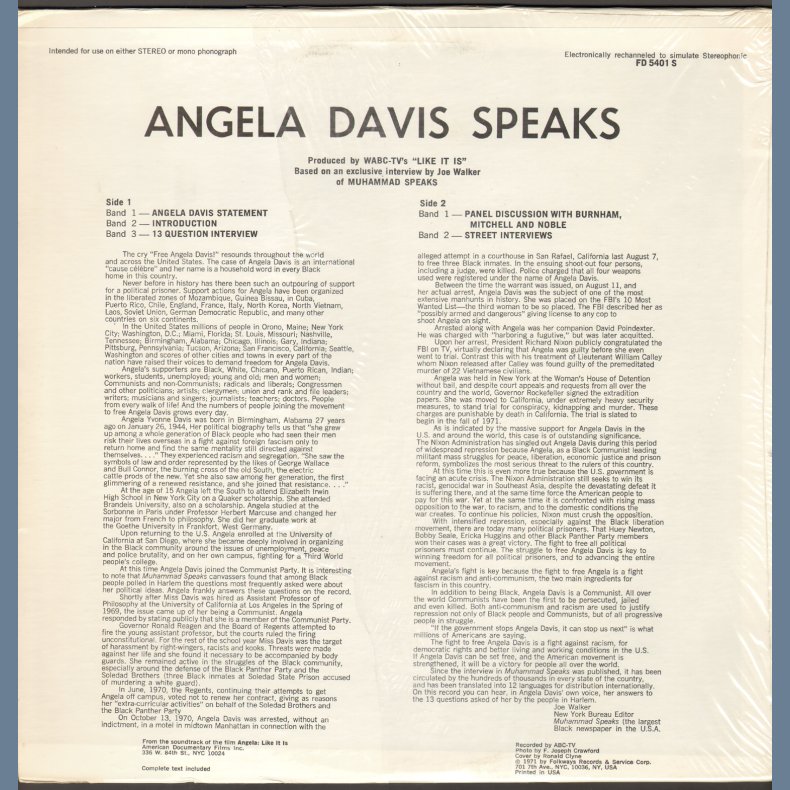 Angela Davis Speaks - Original US Vinyl Issue