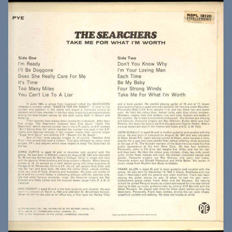 Take Me For What I'm Worth - Original UK Stereo Vinyl Pressing