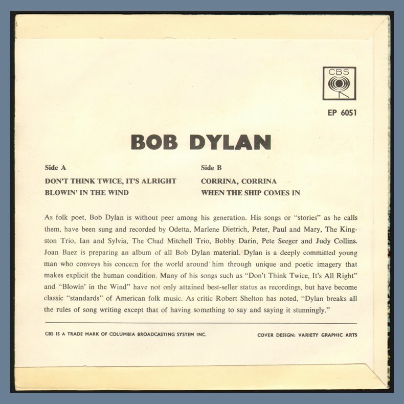 Dylan - Original 1965 UK CBS label 4-track 7" EP
