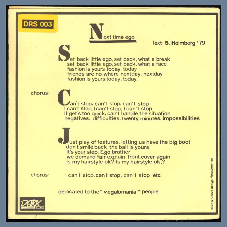 Next Time Ego - 1979 Swedish 2-track 7" Single