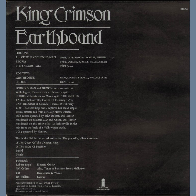 Earthbound - Original 1972 UK Island label 1st Issue 5-track LP - Black labels, Pink 'i' logo