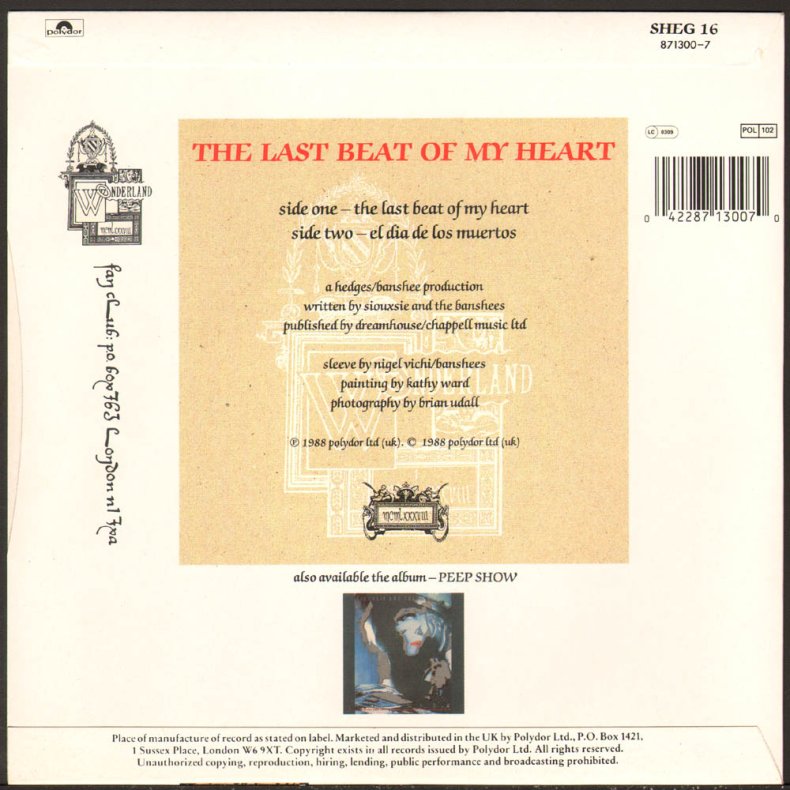 The Last Beat Of My Heart b/w El Dia De Los Muertos - 1988 UK 2-track 7" Single