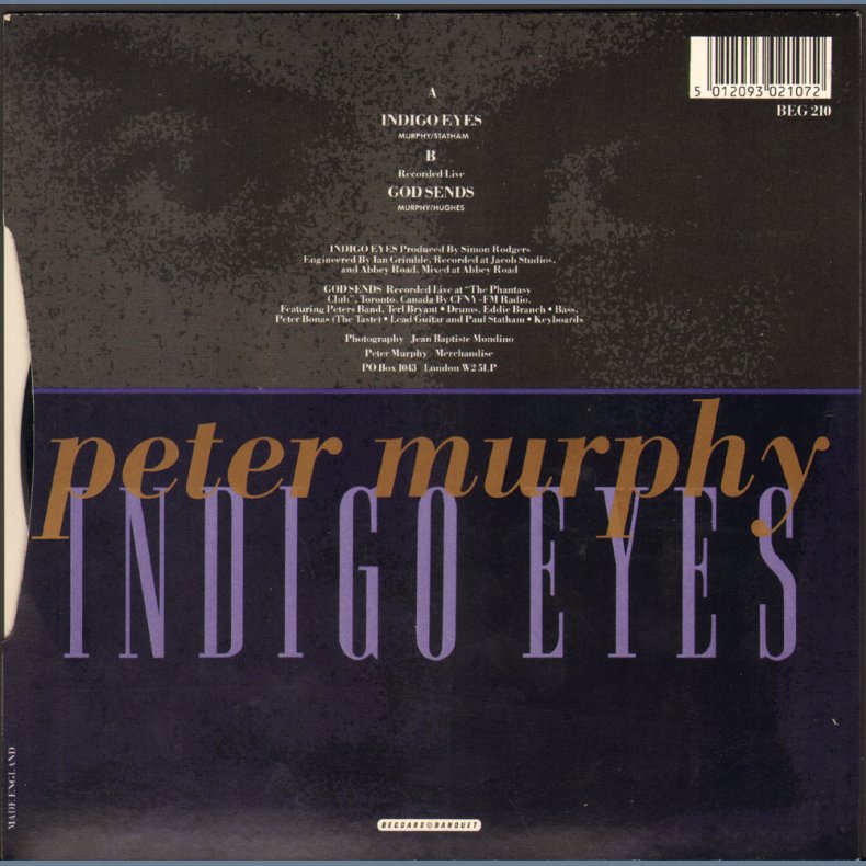 Indigo Eyes b/w God Sends - 1988 UK 2-track 7" Single