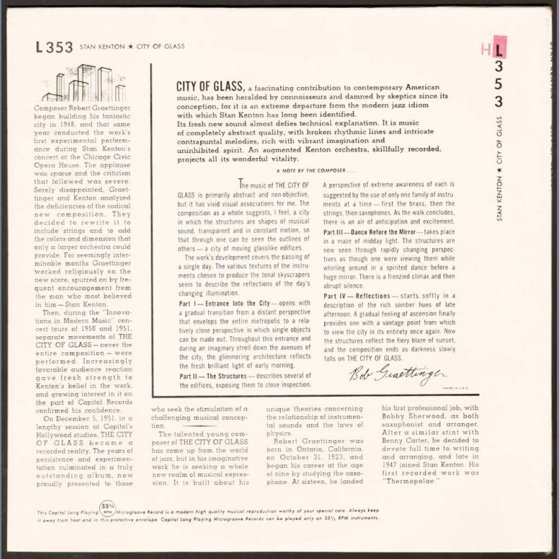 City Of Glass - Original 1952 US Capitol label 4-track 10" Issue