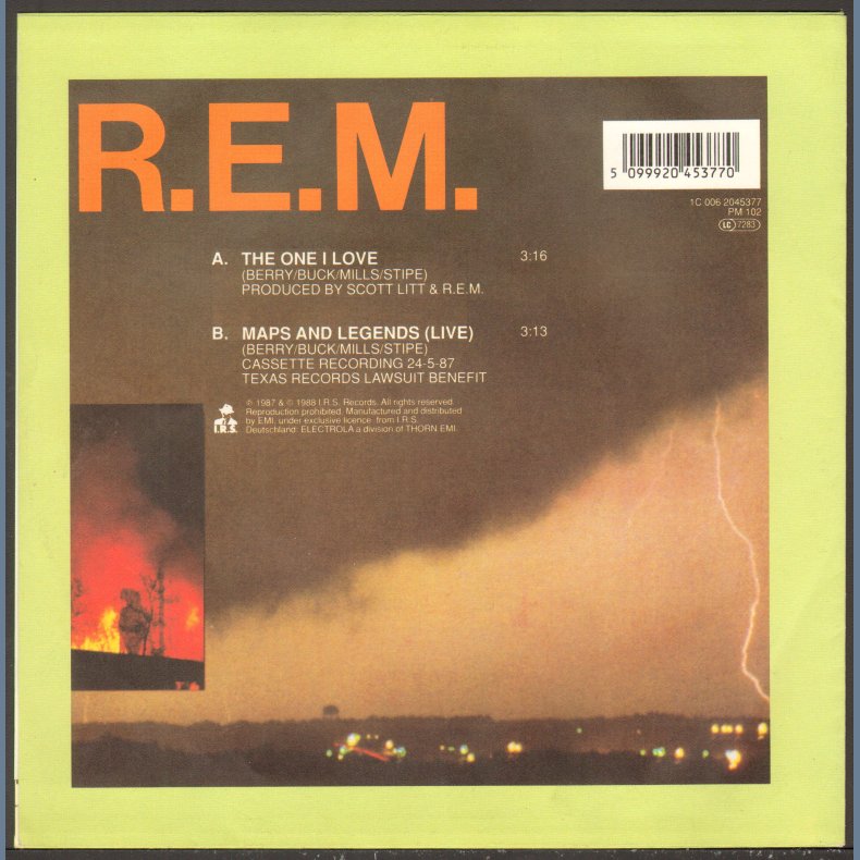 The One I Love b/w Maps And Legends (Live) - 1988 German 2-track 7" Single