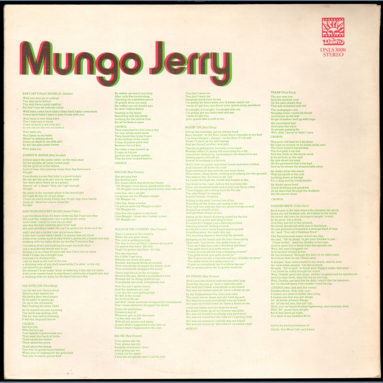Mungo Jerry - Original UK Vinyl Issue - Orange labels - NO 3-D Glasses