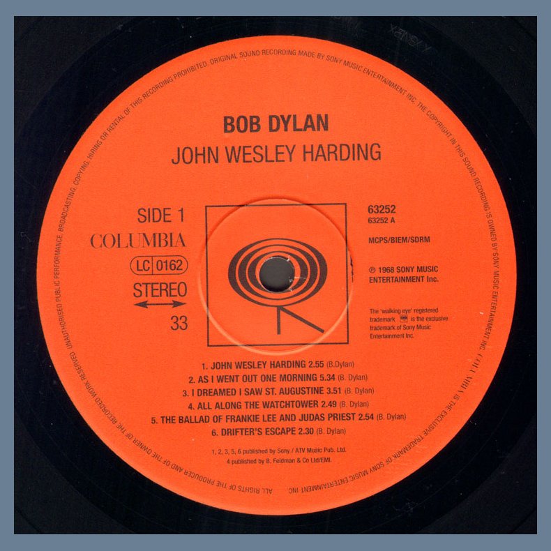 John Wesley Harding - 2000 UK Simply Vinyllabel 180 gram Virgin Vinyl LP Reissue