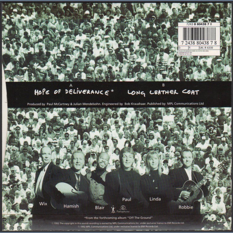 Hope Of Deliverance b/w Long Leather Coat - 1992 UK 2-track 7" Single