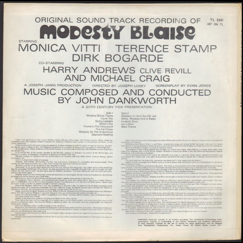 Modesty Blaise - 1968 UK Pressed Original Soundtrack Mono LP