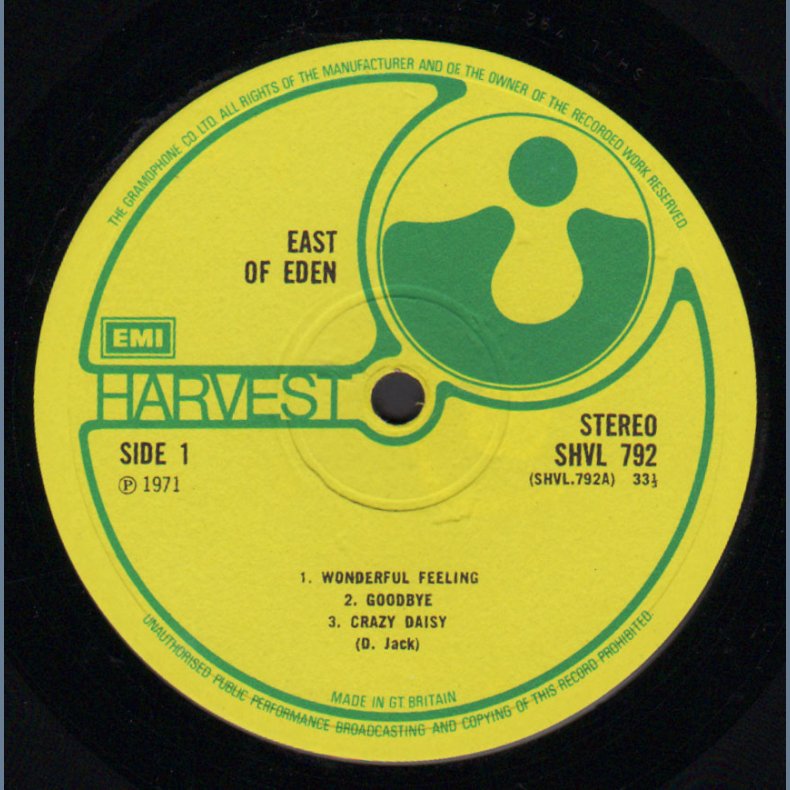 East Of Eden - Original 1971 UK 7-track Vinyl LP - Green Harvest labels With 'The Gramophone Co' Rim
