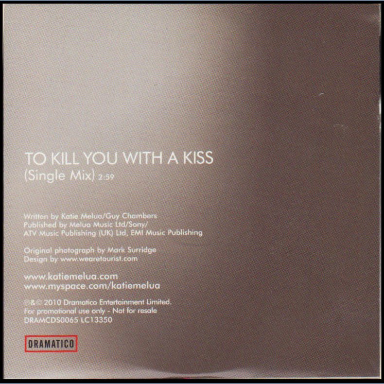 To Kill You With A Kiss - 2010 UK 1-track promotional issue CD