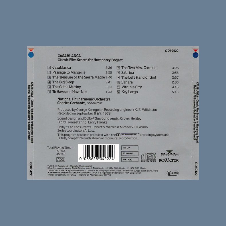 Casablanca - 1989 German pressed 12-track Original Motion Picture Score CD