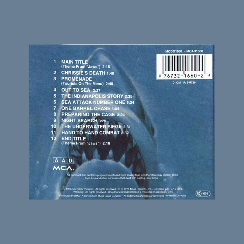 Jaws - 1992 German pressed MCA Label Soundtrack 12-track CD Reissue