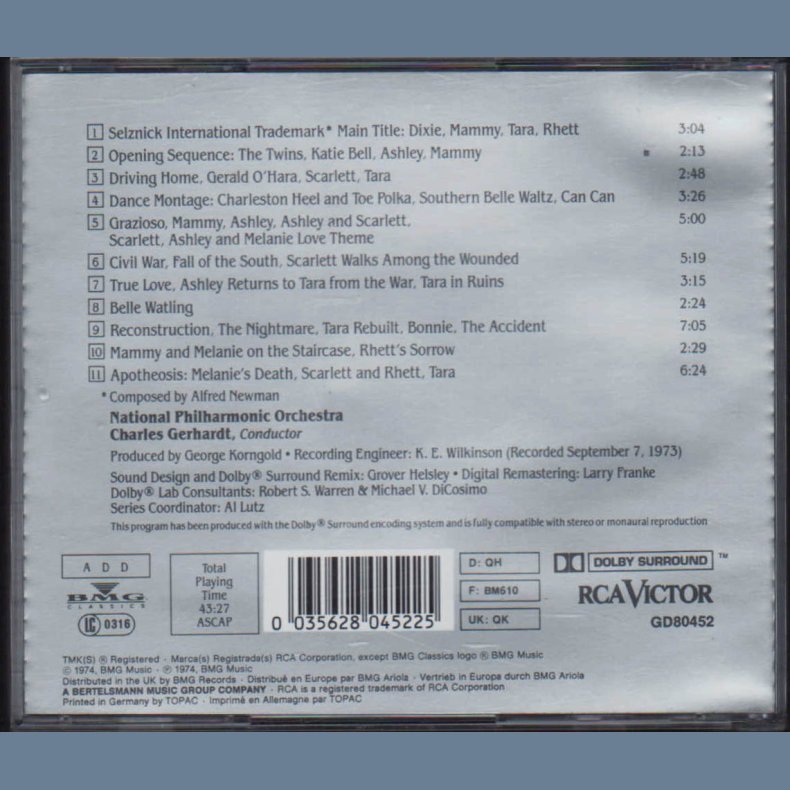 Gone With The Wind - 1989 German pressed Original Motion Picture Score 11-track CD