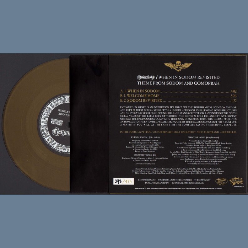 When In Sodom Revisited - 2012 Danish 2nd pressed 3-track Limited Edition gold vinyl 7" Split-single