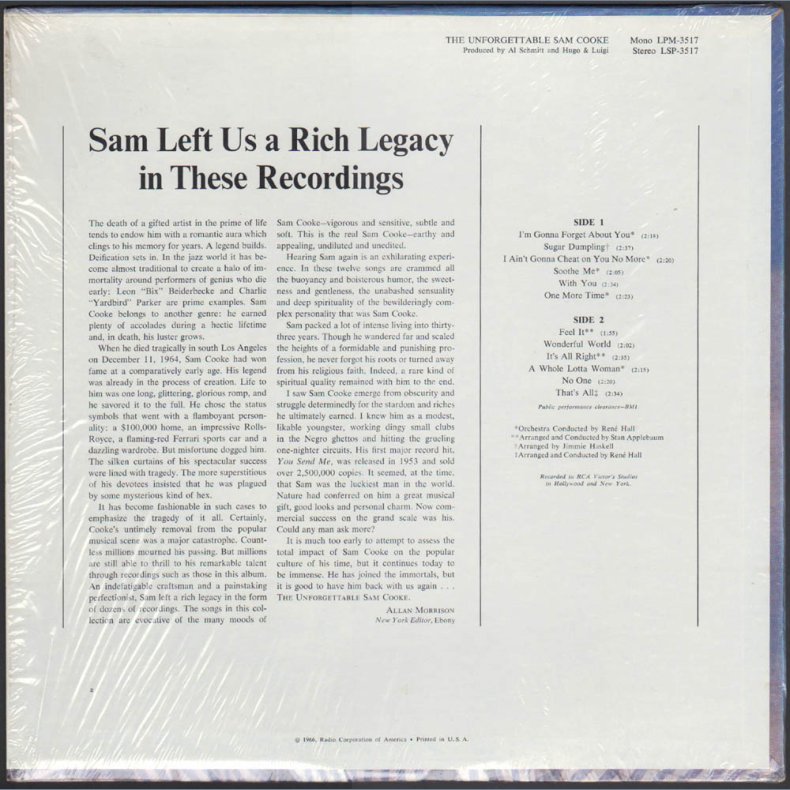 The Unforgettable Sam Cooke - Original 1965 US 13-track Vinyl LP