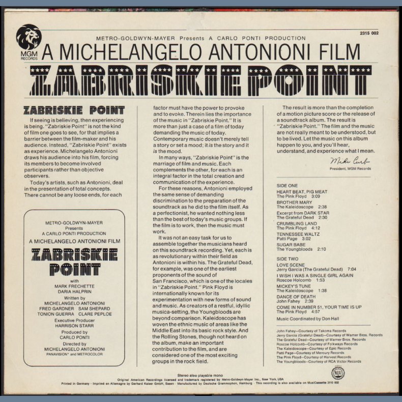 Zabriskie Point - 1970 German Pressed 11-track Vinyl LP