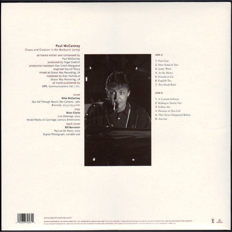 Chaos And Creation In The Backyard - 2005 UK Parlophone label 13-track LP Incl. Prints