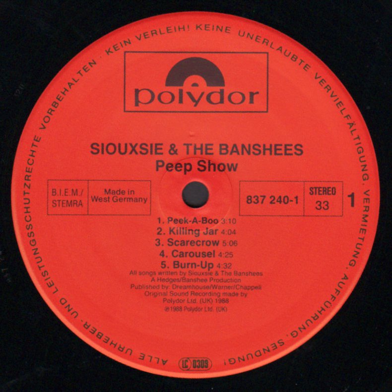 Peepshow - Original 1988 German Polydor 10-track label LP