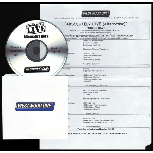 Absolutely Live (Alternative) - Show # 11 - 12 - 2011 US Westwood One 11-track Live Radio Show 
