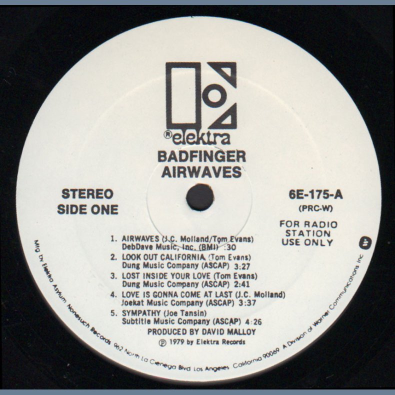 Airwaves - 1974 US Elektra Records 9-track white label promotional issue LP 