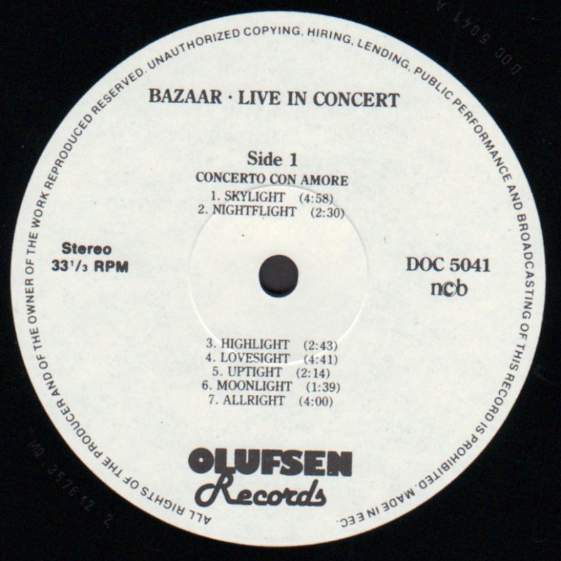 Live In Concert - Original 1987 Danish Olufsen label 