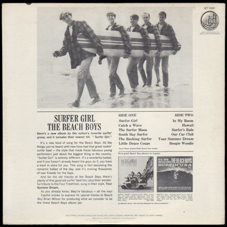 Surfer Girl - Original 1963 US Capitol label 12-track Vinyl LP - Black Rainbow Rim Labels