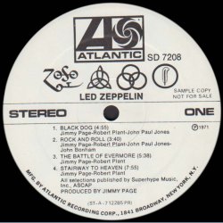 Led Zeppelin IV - Original 1971 US Atlantic Label Promotional Issue 8-track LP