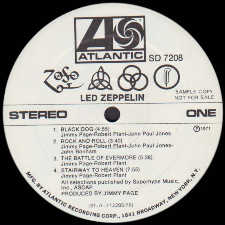 Led Zeppelin IV - Original 1971 US Atlantic Label Promotional Issue 8-track LP