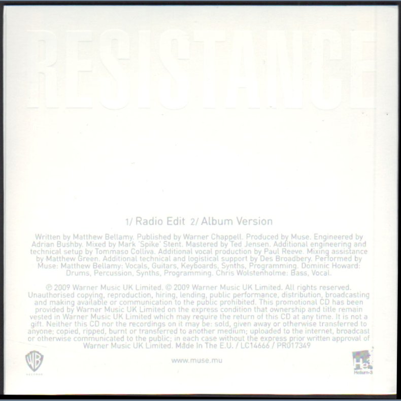 Resistance - 2009 European 1-track promotional Issue CD-Acetate