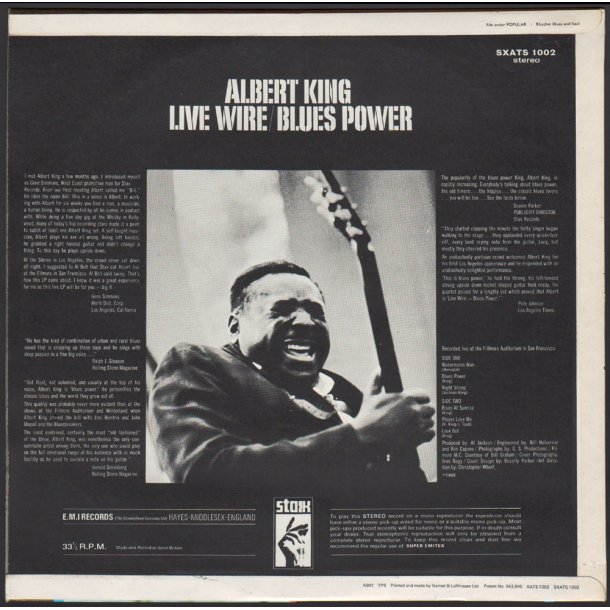 Live Wire Blues Power Original 1969 Uk Stax Label 6 Track Stereo Lp