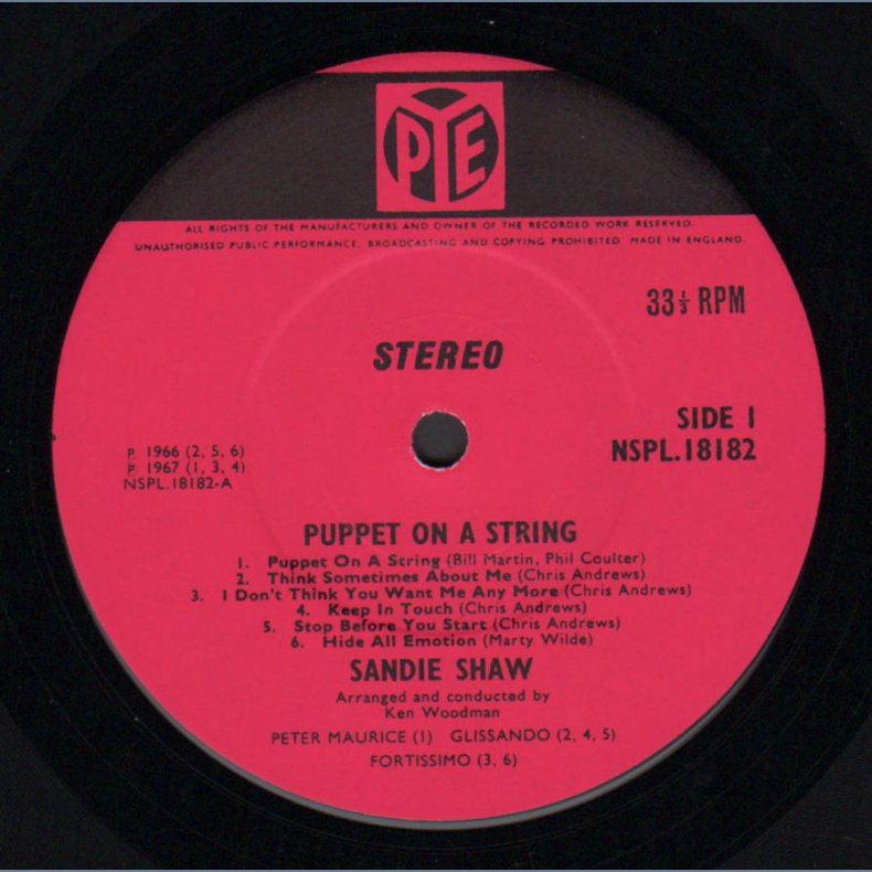 Puppet On A String - 1967 UK Pye label 12-track Stereo LP