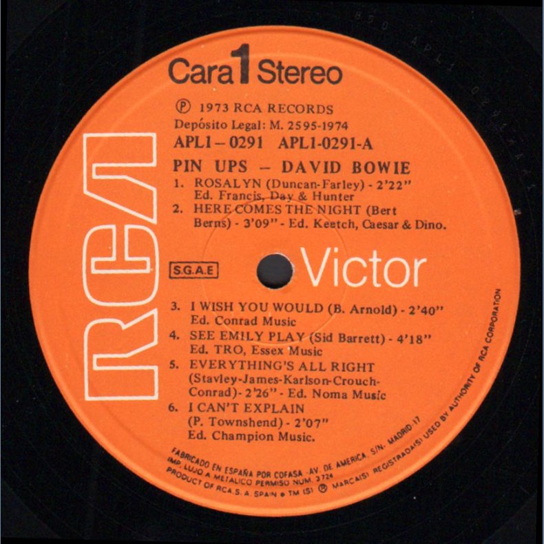 Pin Ups - 1973 Spanish Pressed RCA Victor label 12-track LP