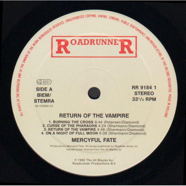 Return Of The Vampire - 1992 Dutch Pressed Roadrunner Label 9-track LP ...