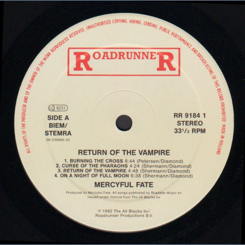 Return Of The Vampire - 1992 Dutch Pressed Roadrunner label 9-track LP