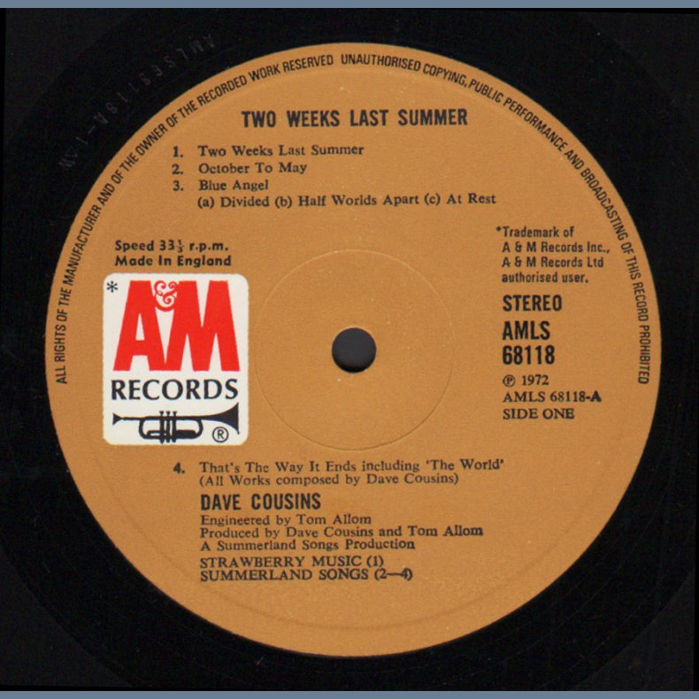 Two Weeks Last Summer - Original 1972 UK A&M label 9-track LP