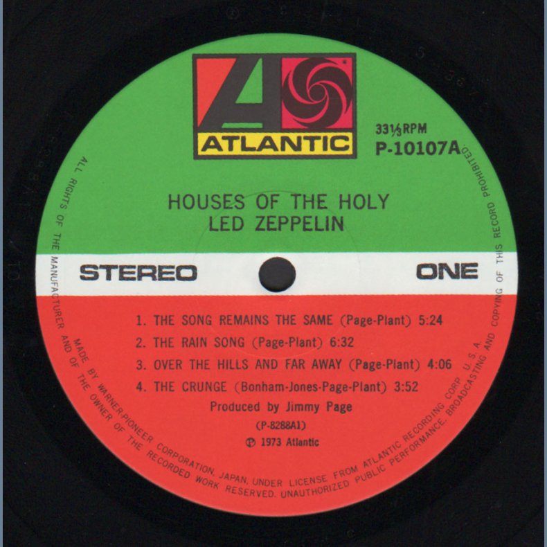 Houses Of the Holy - 1980 Japanese Atlantic label 8-track 2nd issue LP