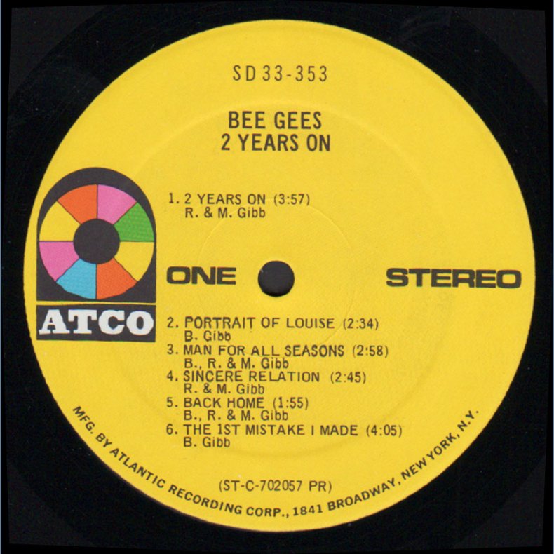 2 years On - Orifginal 1971 US Atco label 12-track LP - '1841 Broadway' Labels