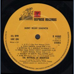 Burnt Weeny Sandwich - 1971 UK Reprise label 9-track 2nd issue LP - Tan Riverboat Labels