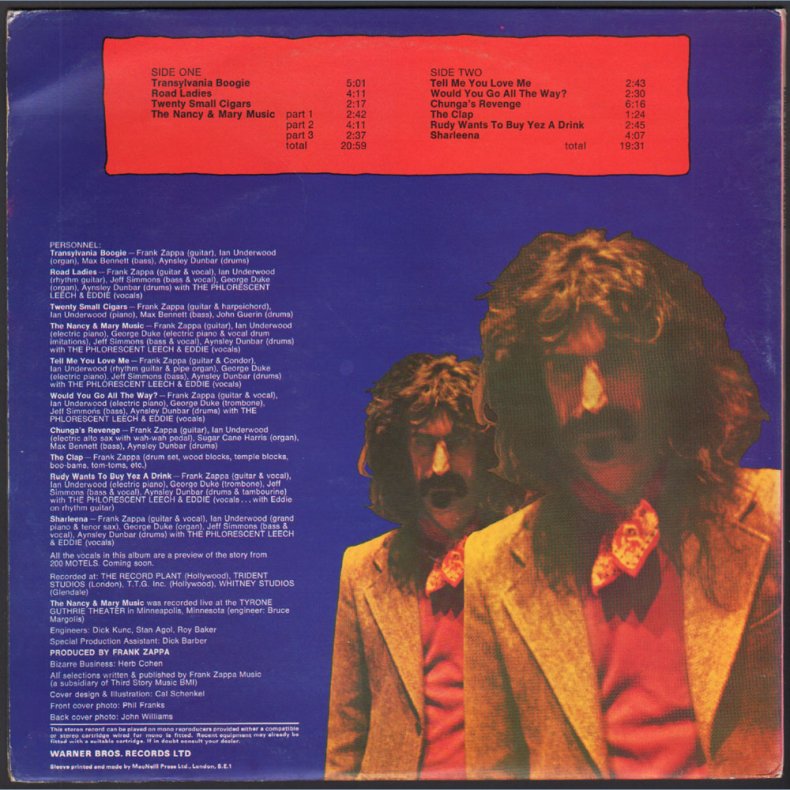 Chunga's Revenge - 1971 UK Reprise label 12-track 2nd issue LP - Tan Riverboat Labels